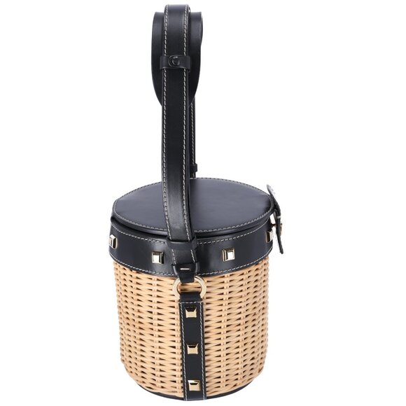 Salvatore Ferragamo Gancini Drawstring Bucket Bag Wicker Studded Leather + Pouch - Picture 6 of 12